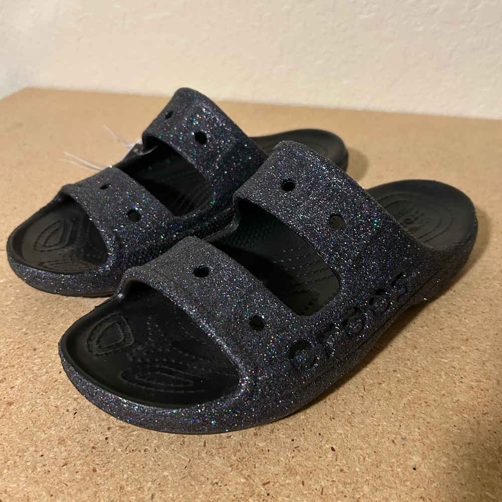 CROCS NWT Black Sparkle Baya Slide Sandals W 8 M 6